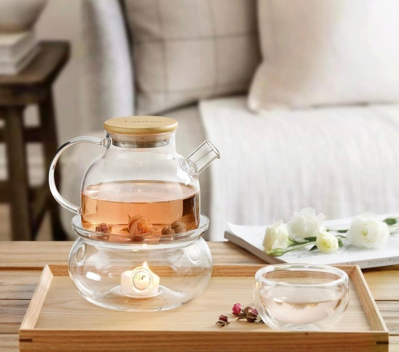 KozyCup Bowl Glass Tea Warmer – Candle Heated Teapot Warmer