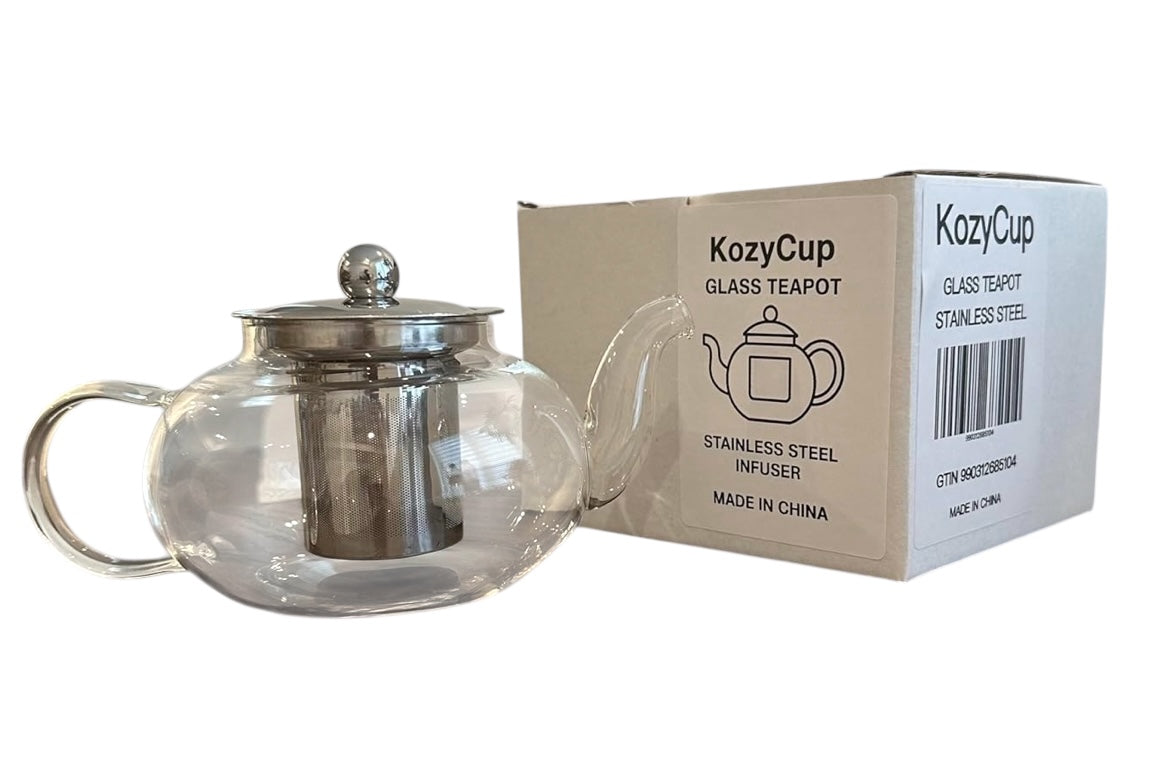 KozyCup Glass Teapot 600ml – Heat Resistant Borosilicate Glass Teapot with Infuser